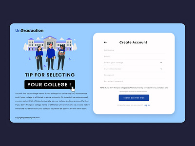 Sign Up Page of UnGraduation app branding design illustration signup signup page typography ui ux