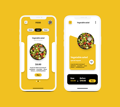 Mobile interfaces designed by me (food). app design figma graphic design illustration ui ux xd