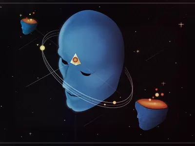 Echo Primer (CLOSE-UP) design graphic design head human illustration planet sky space stars