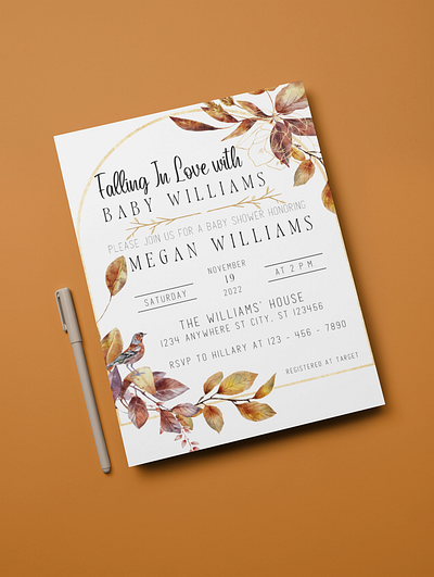 Falling In Love With Baby - Baby Shower Invitation autumn baby invite autumn baby shower autumn baby shower invite autumn shower invite baby shower idea baby shower invitation baby shower invite baby shower party ideas canva design digital invitation fall baby shower fall baby shower invite falliing in love ideas falling in love baby graphic design invitation template