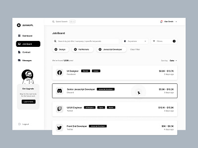 Zenwork - Minimalist & Clean Landing Page clean design dribble illustration job joblisting minimalist ui ux web webapp webdesign