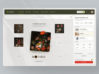 Artifique - AI Images Generator Concept ai app application art artificial intelligence card clean concept create dalle design generator image midjourney minimal painting produc design simple style ui