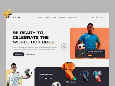 Soccer Landing Page. ball card clean ecommerce esports football homepage jersey landing page nike soccer sports sports team sports ui sportswear ui uiux user interface web design website