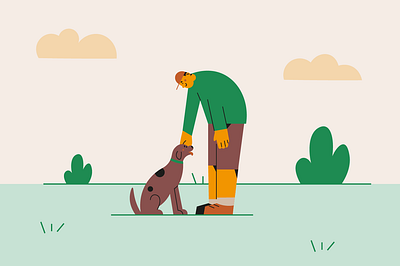 COLOR ILLUSTRATIONS 06 boy character classic color colors design dog flat graphic design green guy hat illustration man men modern park sky vector yellow