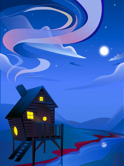 illustration of house illuminated by moonlight animation art brand branding character clean design flat graphic design illustration illustrator logo minimal motion graphics typography ui ux vector