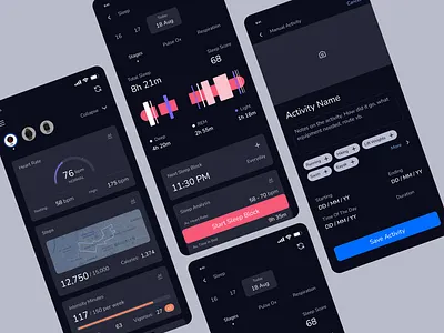 Garmin Connect Redesign activity app design calories dark mode dark ui fitbit health health tracker redesign running sleep sleep tracker tracker ui kit
