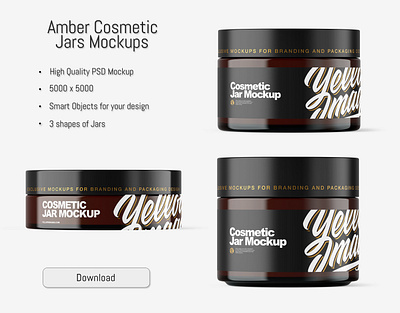 Amber Glass Cosmetic Jar Mockup PSD 3d amber cosmetic jar amber jar amber jar mockup branding cosmetic jar mockup design graphic design jar mockup mockupdesign pack package
