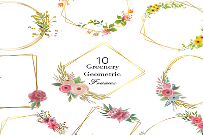 Watercolor Geometric Frames Clipart borders overlay creamy blush fantasy cliparts floral arrangements floral frames frames geometric shapes greenery laurel wreaths spring flowers watercolor watercolor clipart