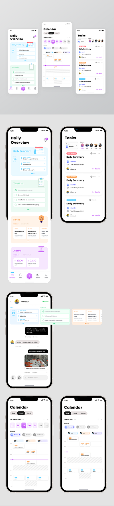 Family Calendar App app calendar family interface mobile notes ui