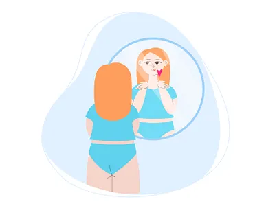 Self-love female flat girl happy illustration mirror reflection self acceptance self confidence self love vector woman
