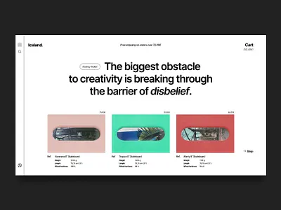 Iceland. ecommerce website autonomo branding css dailyui desktop ecommerce figma freelancer homepage html iceland landing online store skate skater ui ui design ui figma ux website