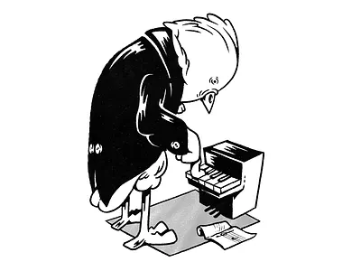 Wrong note bird bw characters humor illustration monochrome music piano