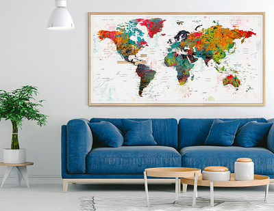 Push Pin Map, World Push Pin Map Poster, Push Pin Travel Map