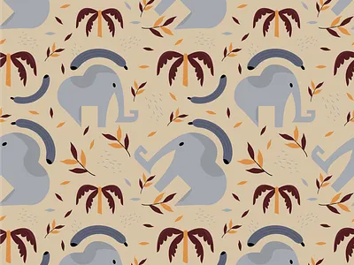 Wild Cute Elephant Digital Paper animal pattern art licensing baby clothing baby fabrics baby pattern baby print baby products cute elephant digital paper elephant illustration plant repeat retro seamless pattern textile pattern