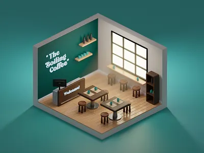 The Boilin' Coffee - 3D isometric scene 3d coffee 3d isometric 3d restaurant 3d room 3d scene blender 3d isometric isometric room