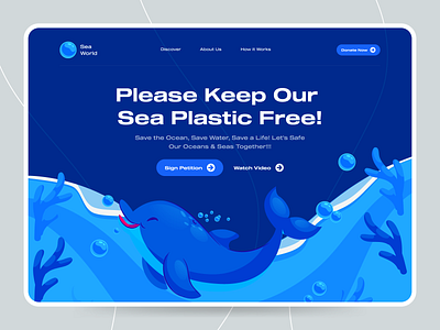 Save the Ocean Landing Page Concept 🐟🦄 design hero image landing landing page marine life mockup ui ui design uiux web web ui website website ui