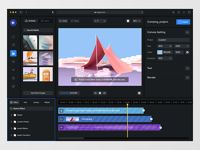 Adope - Video Editor Dashboard clean dark mode dark theme edit video editor editor tools effect menu gallery landing page menu minimalist modern photo editor ui ux video video editor video maker web design website