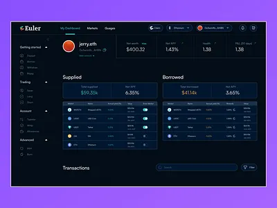Euler Dashboard redesign analytics blockchain borrowing crypto dashboard defi design finance lending mobile app switch ui uiux wallet web3