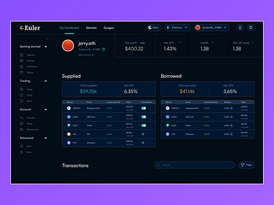 Euler Dashboard redesign analytics blockchain borrowing crypto dashboard defi design finance lending mobile app switch ui uiux wallet web3