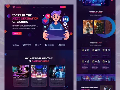 Jamice - Gaming Landing Page Design battle colorful dark exploration game game design game guide gaming landing page gaming platform gaming website home page illustration landing page layout minimal mobile games ui uiux web design website