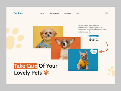 Pet Care Web Header Design animal best care cat design dog health pet pet care landing page pet care website popular treatment trust ui design uiux ux design web header website website design