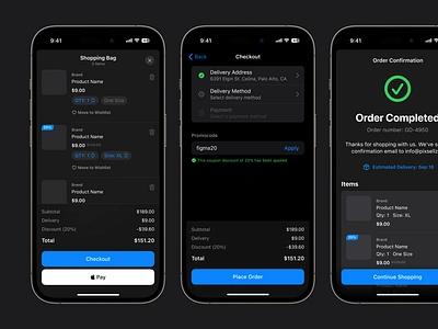 iOS Ecommerce Wireframes app cart dark dark mode dark theme design kit design system ecommerce ios ios 16 iphone 14 pro mobile prototyping shop ui ui kit ux wireframe