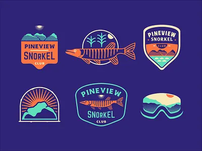 Pineview Snorkel Club [ wip ] badge branding brassai fish mountain nature outdoor patch sun wild