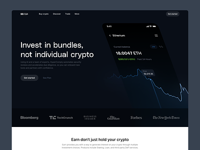 Crypto Investment app blockchain clean clean ui crypto cryptocurrency cryptotrading design ethereum finance invest landing minimalistic stocks trader ui website