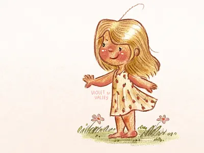 Summer breeze hand drawn little girl
