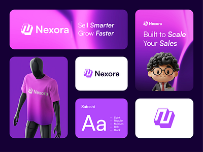 Nexora - E-commerce SaaS Logo And Brand Identity concept brand brand identity branding cloud design e commerce graphic design logo logo design n saas tech ui