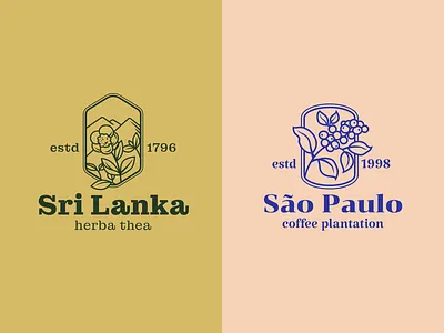 Tea and coffee emblems brand branding coffee design drink elegant emblem flower food graphic design leaf logo logo design logo designer logodesign logodesigner logotype modern tea