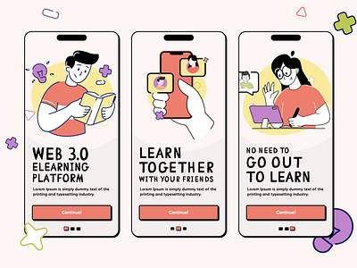 Web 3.0 E-learning Platform App app app design brutalism elearning mobile mobile design neobrutalism neubrutalism onboarding ui web 3