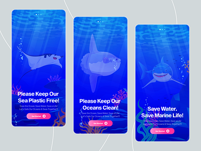 "Save the Ocean" Onboarding Screens UI Design 🐟🦄 android app app design app designer application design graphic design illustration ios marine mobile mobile app mockup ocean onboarding screens ui ui design uiux website ui