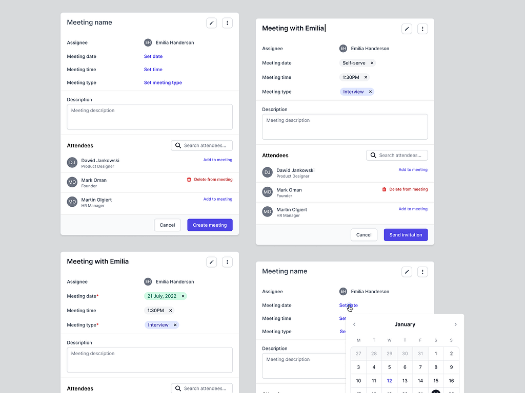 Meeting Modals - Recruitment Platform SaaS by Dawid Jankowski on Dribbble