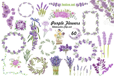 Watercolor Flower Bundle bloom botanic botanical lavander color pattern background purple and green spring watercolor watercolor flowers watercolor pattern wedding flowers wedding watercolor wedding wreath