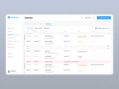 ERP for medical clinic design erp healthcare medecine schedule table timetable ui uidesign ux uxdesign uxui web webapplication webdesign