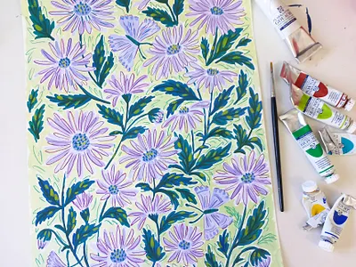 Floral pattern development art design drawing flowers gouache hand drawn illustration painting pattern sketchbook