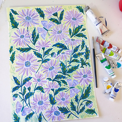 Floral pattern development art design drawing flowers gouache hand drawn illustration painting pattern sketchbook