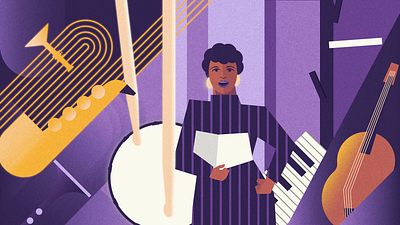 Verve Records - Ella Fitzgerald Spotify Art animation art deco bass beats character drums drumsticks ella fitzgerald jazz loop motion music piano purple saxophone simple singing spotify vintage yellow