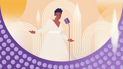 Verve Records - Ella Fitzgerald Spotify Art animation audience character animation design ella fitzgerald glamourous glow hollywood jazz lines mograph music purple shimmer shine singer singing vintage yellow