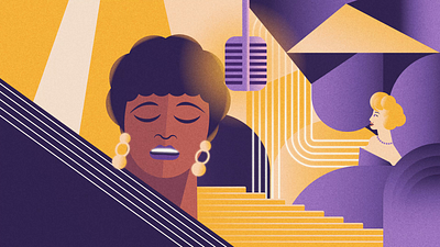Verve Records - Ella Fitzgerald Spotify Art animation character animation deco design ella fitzgerald jazz marilyn monroe microphone mograph motion movement music purple simple singer spotify spotlight stage theatre yellow