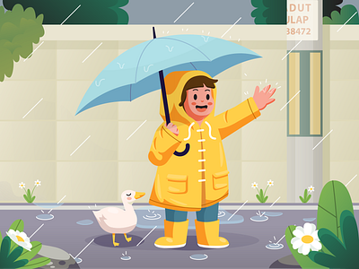 Rain art character illustration characters child children illustration design ducks flat flat illustration illustration rain