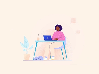 Working from home animated illlustration cat grainy illustration procreate wfh working working from home