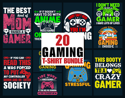 Gaming t-shirt Design Bundle bulk esports follow gamergirl gamers games gaming gaming t shirt gamingcommunity graphic design pcgaming playstation print shirt trendy typography typography t shirt vector xbox