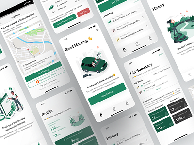 Tracco Light Mode - Track Your Transportation Carbon Emission 🚘 app app design application card clean green icon illustration ios design light mode map menu navbar shadow transportation typography ui design ui kit user interface user interface design