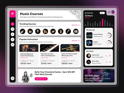 eLearning Music Platform – Engaging Dashboard UI Design 🎶 admin panel courses courses platform dashboard dashboard design dashboard ui design elearning interface learning music agency music school website music streaming platform product design ui design uiux ux design web website