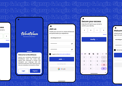 WordWeave android app branding design graphic design illustration login logo mobile mobile app product design register signup typography ui ux vector