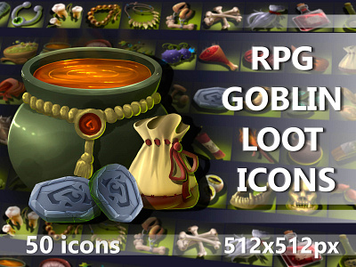 RPG Goblin Loot Icons 2d art asset assets fantasy game game assets gamedev goblin icon icone icons indie indie game loot mmo mmorpg png rpg set