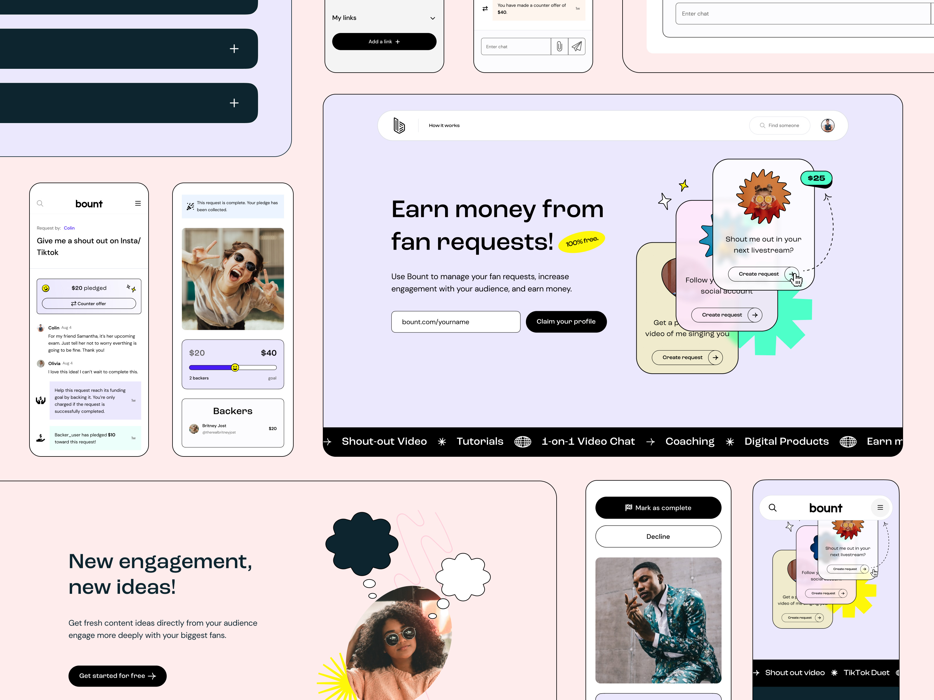 Bount web experience bounty branding creator request responsive startup ui ux