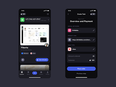 Bubbble.me - Mobile Version app check out create dark ui feed flat ui home page interface mobile order order overview place task promotion service tab bar task ui ui component ui element ux